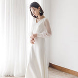 Travel Shot Light Wedding Dress Sen Series Simple White Denoodle Evening Dress Woman 2026 New Long Sleeve Wedding Yarn HZ0517