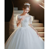One-Word Shoulder Simple Main Wedding Dress 2025 New Temperament White Light Wedding Dress Mori Dream Little Bridal Wedding Dress HZ0517