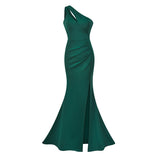 White Evening Dress Dress Light Luxury Niche Design Woman's New 2025 Explosive Temperament One-Shoulder Fishtail Host Summer HZ0517