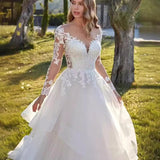 Wedding Dress High Waist-High Temperament Long-Sleeved Retro Lace Dress Bridal Dress HZ0517