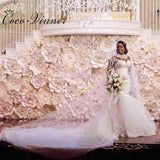 2026 Spring New Beaded Long-Sleeved Retro Fairy Lace Mermaid Wedding Dress High-Necked Dedrece Large Size Wedding Dress HZ0517