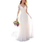 2026 New Long-Sleeved Wedding Dress Sexy Bareback White Lace Dew Wedding Dress HZ0517