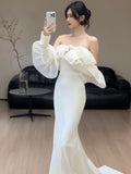 French Word Shoulder-Senselyny Light Wedding Dress Bride Simple Mori High-Quality Fishtail Welcome Dress Dress Yarn HZ0517