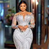 Wedding Dress Woman's New Light Luxury Heavy Industry Nails Fish Tail Long Sleeve Deep V Body-Tailed Bridal Main Wedding Dress HZ0517