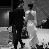 Light Wedding Dress Densate Simple Hepburn Style Light Long-Sleeved Fishtail Yarn 2025 New Bare Back Dress Winter HZ0517