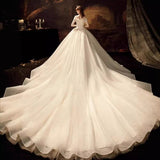 One-Word Shoulder Tail French Main Light Wedding Dress 2026 New Bridal Small Temperament Sen System Super Fairy Dream Simple HZ0517