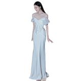 Travel Shot Wedding Dress Simple Light Luxury High-End Feeld With The Bridal Brawn Fishtail Chair Dress Birthday Banquet Can Be Worn HZ0517