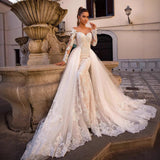 Sexy Mermaid Wedding Dress 2026 New Shoulder Lace Long-Sleeved Buttonback Bridal Wedding Dress HZ0517