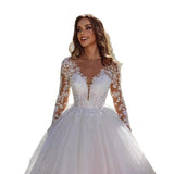 Wedding Long Sleeve V-Neck Tail Wedding Dress Light Luxury High-End Wedding Dress Heavy Industry Luxury Dream Wedding Dress HZ0517