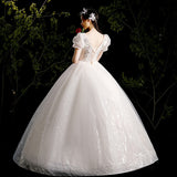 Wedding Dress 2025 New Bubble Sleeve Simple Temperament Starry Sky Dream Hepburn Style V-Neck Thin Tail Wedding Dress HZ0517