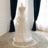 Simple French Faece Light Yarn Sling V Tie Acetate-Sing-Bated Small-Tailed Wedding Dress HZ0517