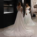 Long-Sleeved Wedding Dress 2026 New Bride Simple U-Neck Big Dew Back Shot Small Tail Lace Thin Object HZ0517