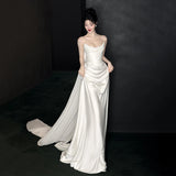 Simplicity Of The Bridal Bridal French Simple High-End Welcome Out Of The Yarn White Bratail Tug-Tail Dress HZ0517