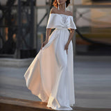 Summer New One-Word Shoulder Dress Long Banquet Commute Fell To The Ground Small Tail Evening Dress HZ0517