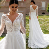 2026 New Light Wedding Dress Female Tailings Solid Long-Sleeved Back High-End Feeling Light Luxury Bride Main Wedding Wedding Party HZ0517