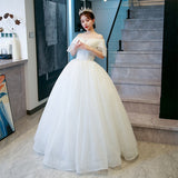 One-Word Shoulder French Light Main Wedding Dress 2026 New Bridal V Collar Small Man Dress Court Wind Yarn HZ0517