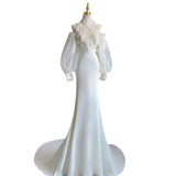 French Lace Fishtail Wedding Dress With Retro Court Style Temperament Out Of Yarn And Density Dress Summer HZ0517