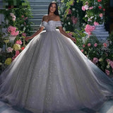 One-Word Shoulder Wedding Dress Temperament Bridal Sen Sen Shiny Lien Dress Engagement Wedding White Wedding Dress HZ0517