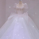 Main Wedding Dress 2026 New Bridal Starry Sky French Tail White Shoulder Bubble Sleeves To Cover The Dignified Atmosphere Of The Arm HZ0517