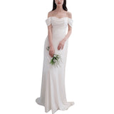 French Light Wedding Dress Bride Simple Temperament Shoulder-Sand-Faced Go Out Of The Syarn White Sling With Fishtail Dress Skirt HZ0517