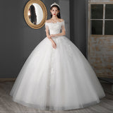 Main Wedding Dress 2026 New Bridal Tuxedo Star Princess Style French Small One-Word Shoulder Wedding Dress F94 HZ0517