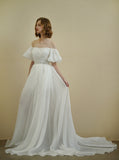 Original Real Shot Shoulder Bubble Sleeve Retro Princess Sweet Bridal Wedding Dress Photo Shoot Outdoor Lawn Light Yarn HZ0517