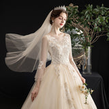 Wedding Dress 2026 New Spring Temperament Bridal Bridal Line Shoulder Long-Sleeved Super Fairy Dream Simple Princess Light Wedding Dress HZ0517