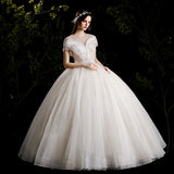 2025 New Esui Lace Wedding Squins Sexy Round Collar Shoulder Long Slim Slim Thin Wedding Dress HZ0517