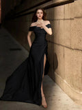 2026 New French Word Shoulder-Senior Fork With Thin Fish Tail Black Evening Dress High Sense Light Luxury Dress HZ0517