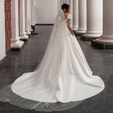2026Wish New Simple Dingy Dress A-Word Drag-Tailed Sticker Wedding Dress Direct Sales HZ0517