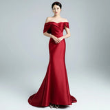 One-Word Shoulder Fishtail Toasted Female Thin Meat Bride Wedding Engagement Thanks To The Banquet High-End Feeld Noodle Dress HZ0517