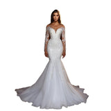Sine-Faced Light Wedding Dress Long Sleeve Slim Fish Tail Thin Welcome Yarn Temperament Lace Yarn Dress HZ0517