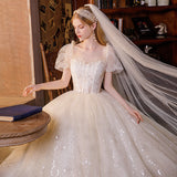 Large-Size Wedding Dress 200 Pounds Fat MM Wedding Dress Female Thin Pregnant Woman Bubble Sleeve Temperament Wedding Dress HZ0517