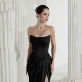 Tmear Fish Bone Folded Bag Ass Bridal Wedding Toast Dress Autumn New Hepburn High Open Fork Skirt HZ0517