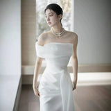 French One-Word Bridal Wedding Dress High Quality High-Quality Light Luxury Niche Temperament White Fishtail Welcome Yarn HZ0517