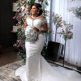 Mermaid Wedding Dress African Luxury White Beaded Lace Full-Sleeve Vintage Elegant Bride Dress Dress 2026 HZ0517