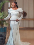 Sparkling African Mermaid Wedding Dress Long-Sleeved Lace Shiny Bridal Dress For Black Girls HZ0517