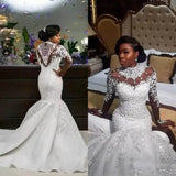 Wedding Dress Sexy Long-Sleeved Lace High-Neck Fishtail Wedding Dress African Bride HZ0517