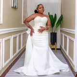 One-×Ö-Neck Wedding Bridal Dress Dress With A Vertiny Seven-Sleeved Pearl Dress Tugging Verinous HZ0517