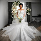 Long-Sleeved African Bride Wedding Lace Fishtail Wish A Word Shoulder HZ0517