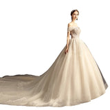 Starry Sky Luxury Main Wedding Dress 2025 New Bridal Small Hepburn Wind Shoulder Dragging Tail Light Wedding Dress Woman HZ0517