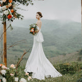 French Light Wedding Dress Super Xian Sen Family Travel Shooting Simple White Thin Tail Sexy Retro Exterior HZ0517