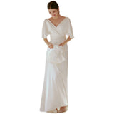 Light Wedding Dress Yarn Temperament Bride Wedding Welcome Dress Small Tail Simple Dew V Show Thin White HZ0517