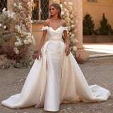 One-Word Shoulder-Sweared Detachable Fishtail Wedding Dress New Two-Wear Wedding Dress HZ0517
