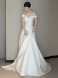 One-Word Shoulder Light Wedding Dress Bride Simple Denying French Style High-Sensing Temperament Wedding Welcome Dress Linen HZ0517