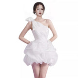 White French Slanted Shoulder Short Temperament Banquet Birthday Party Adult Bridesmaid Dress Can Usually Wear Daily Dress HZ0517