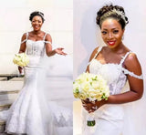 New Wedding Dress Lace Fishtail Sexy Sling Shoulder Size Bridal Dress Heavy Industry Drag Tail Main Yarn Africa HZ0517