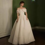 The Denjing Light Wedding Dress Is Simple Sweet Bow A Word Shoulder Art Exam Skinny Host Banquet Evening Dress Woman HZ0517