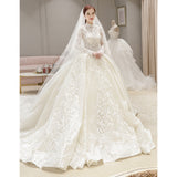 Long-Sleeved French-Style Light Main Wedding Dress 2026 New Bridal Wedding Temperament Dream Court Style Starry Tail Wedding Dress HZ0517
