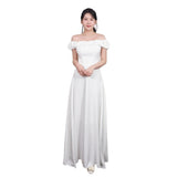 Korean Hepburn Evening Dress Birthday Banquet Temperament Ceremony Host Niche Shoulder White Dress Woman HZ0517
